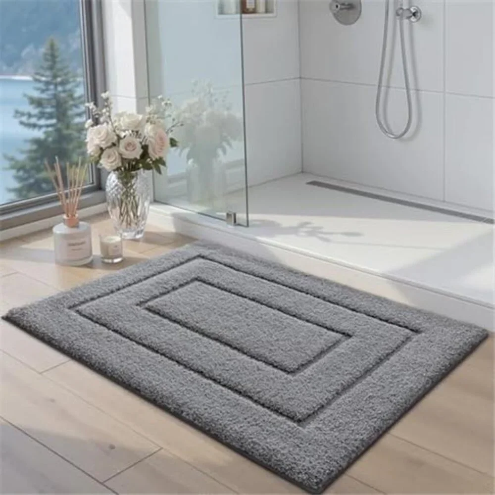 Bathroom Rug Extra Large Non Slip Washable Microfiber Bath Mat Soft Grey